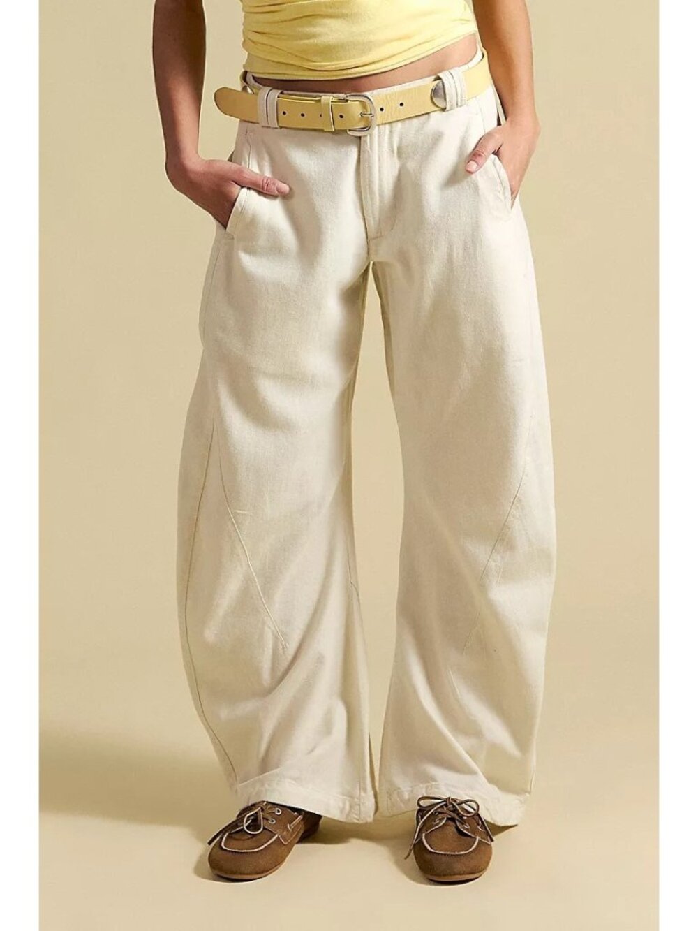Free People Spotlight Washed Barrel Chino Trousers Tofu  Y2K 90s Womens 4 Tall